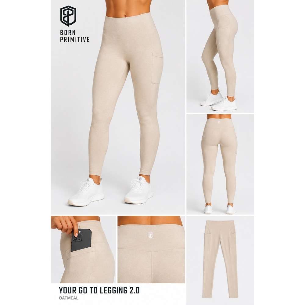Born‎ Primitive Your Go To Legging 2.0 Oatmeal High Rise Pocket Small New